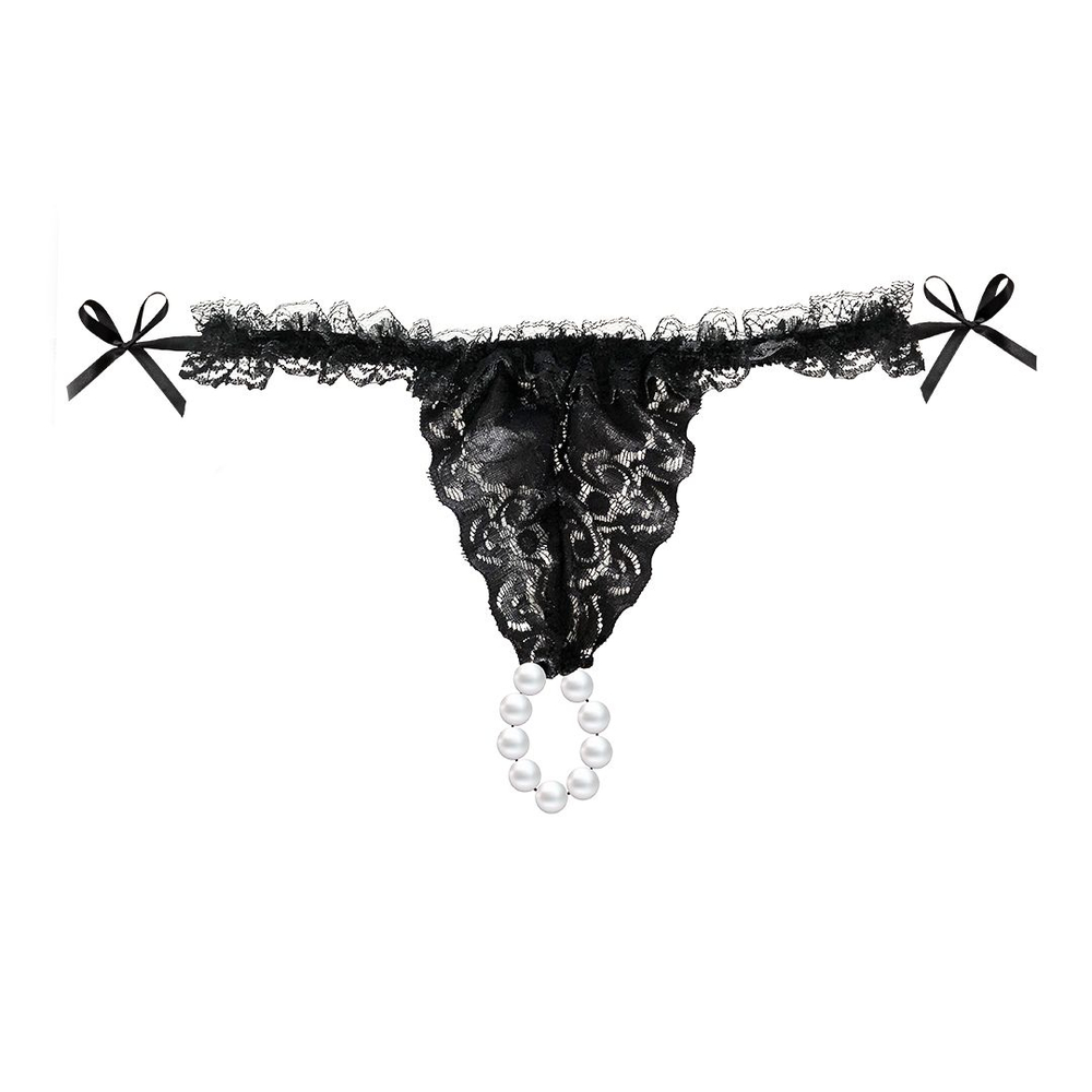 Набор Brazilian Panty: черные трусики со стимулирующими бусинами и массажный гель Sliding Gel Strawberry