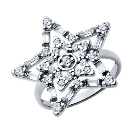 Кольцо Звезда из серебра с фианитами