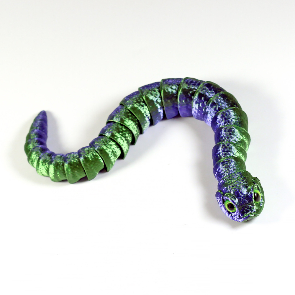 Гибкая игрушка-антистресс, змея с глазами, 27 см., зеленая с синим
