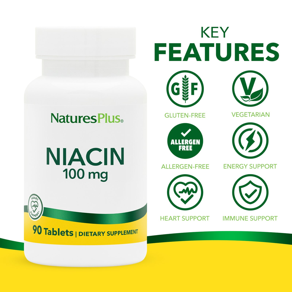 NaturesPlus, ниацин, 100 мг, 90 таблеток