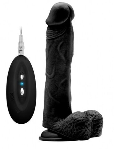 Чёрный вибратор-реалистик Vibrating Realistic Cock 9 With Scrotum - 23,5 см. (Цвет: черный)