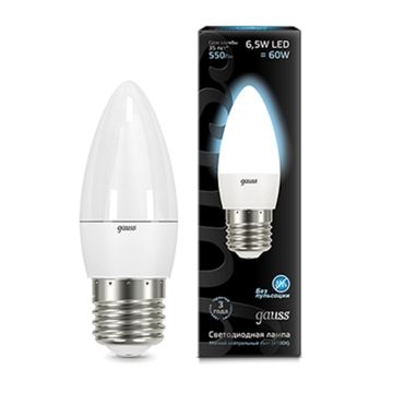 Лампа свеча Gauss LED 6,5W Е27 4100K 103102207