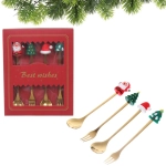 Набор для десерта «Дед Мороз и Ёлка» 4предмета (2ложки+2вилки) в подарочной коробке,золото