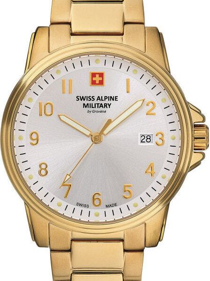 С браслетом Мужские наручные часы с золотым браслетом Swiss Alpine Military 7011.1112 mens 40mm 10ATM