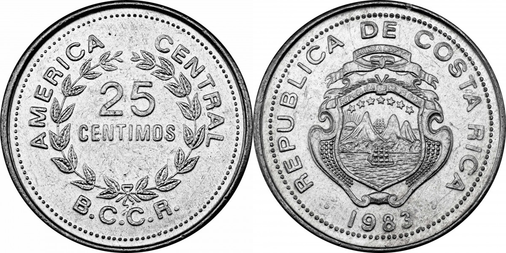 Коста-Рика 25 сентимо, 1983 - 1989 Герб XF