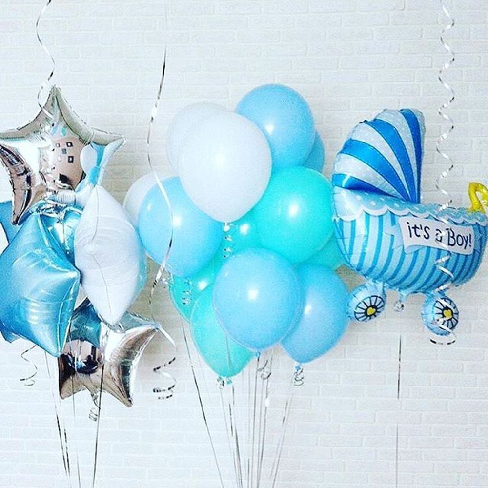 Шар (35"/89 см) Фигура, Коляска для мальчика, Голубой 1 шт.