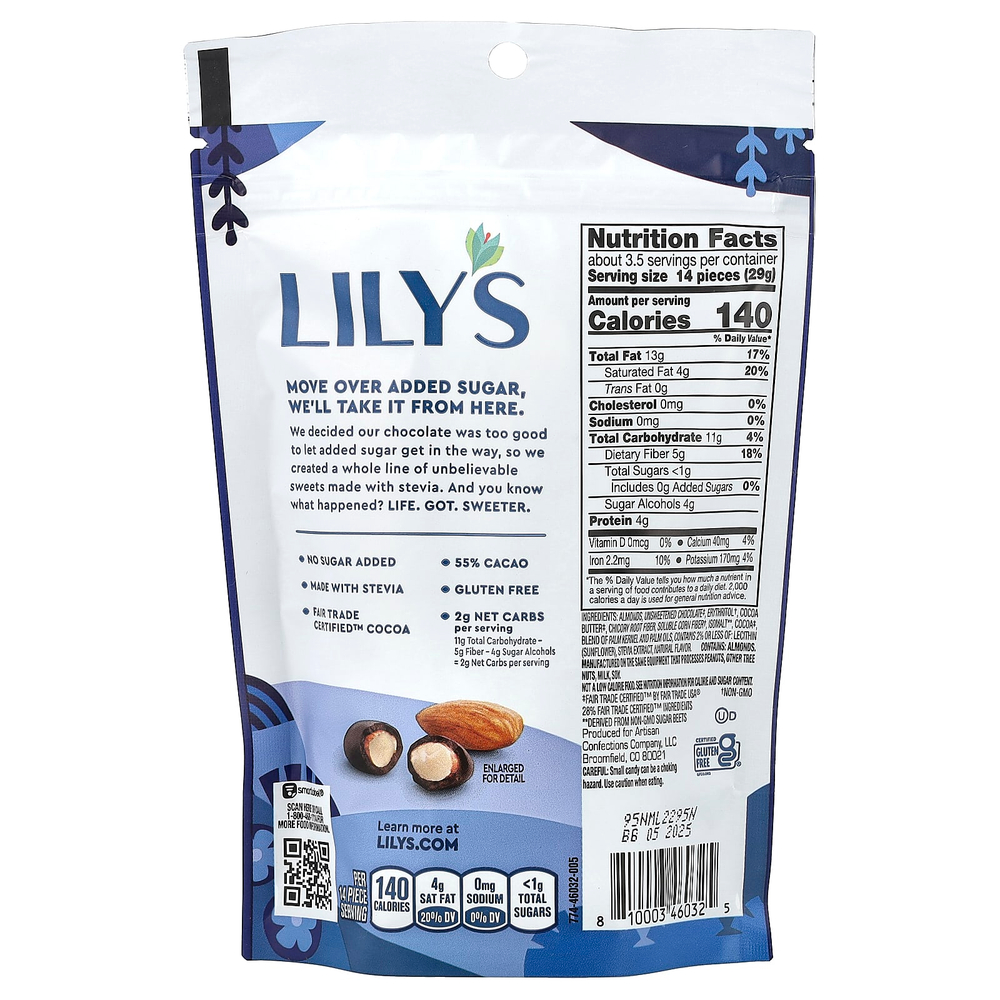Lily's Sweets, Миндаль в оболочке, с темным шоколадом, 99 г (3,5 унции)