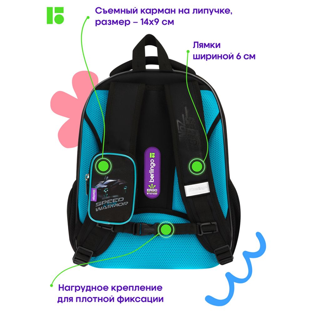 Ранец Berlingo Expert Plus Virtual racing 38х29х15см, 2 отд., с анатомической спинкой