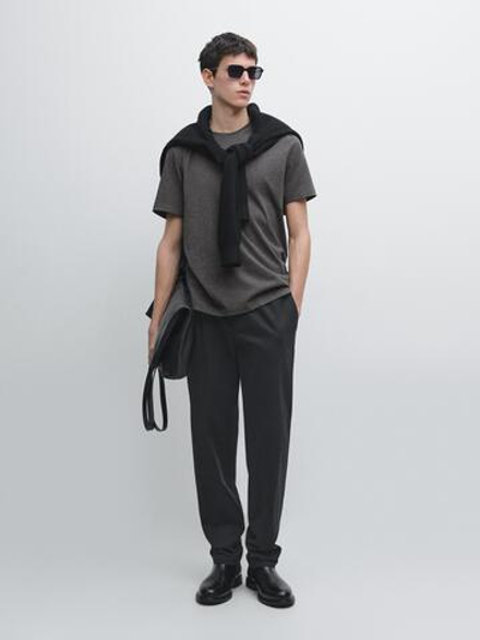 Massimo Dutti Брюки-джоггеры из смесовой хлопковой ткани, темно-синий