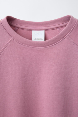 ZARA ОДНОТОННАЯ ФУТБОЛКА INTERLOCK, РОЗОВЫЙ