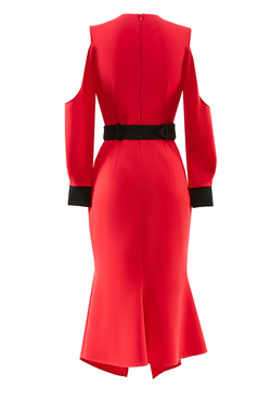 Трикотажное платье с поясом красное 22-02-20 SS