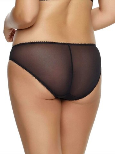 Трусики-бикини из полупрозрачного тюля и кружева (Размер: XL) (Цвет: черный с бежевым)