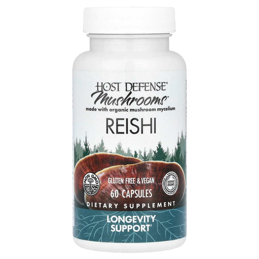 Host Defense, Mushrooms ™, рейши, 60 капсул (0,5 г в 1 капсуле)