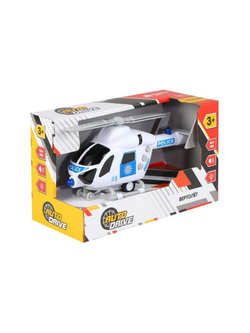Вертолет AUTODRIVE 20см инерц. на бат. со светом и звуком, белый,  в/к 22,5*10*13,5, ,