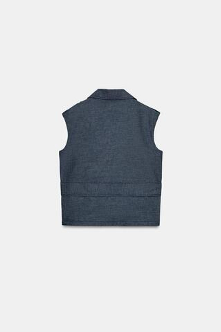 ZARA ЖИЛЕТ ИЗ ЛЬНА С ПОЯСОМ, ИНДИГО