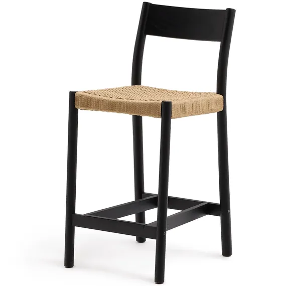 Analy Полубарный стул из массива дуба с черной отделкой и сиденьем из веревки 65 см
