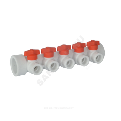 Коллектор PP-R белый Дн 40х20 на 2 выхода с кранами VALFEX 101134002