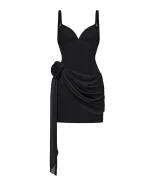 Платье мини на бретелях с драпировкой из шифона, Черный