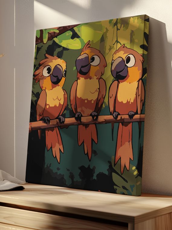 Картина по номерам - Три друга на ветке