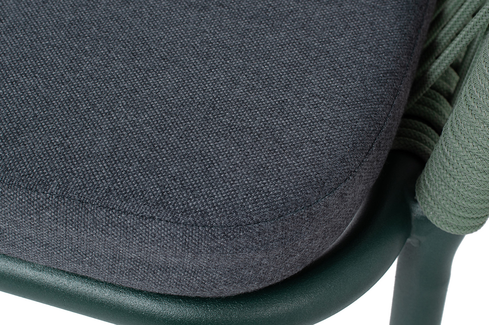 "Марсель" стул плетеный из роупа, каркас алюминий RAL6036 муар, роуп зеленый (4204) круглый tex, ткань темно-серая 027