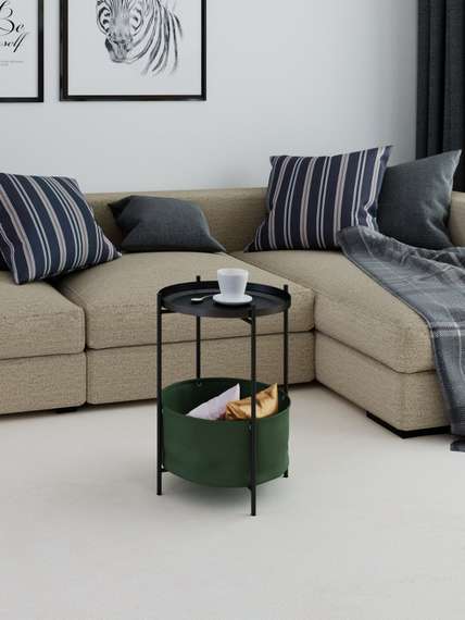 Стол журнальный Элдей рогожка хаки/черный