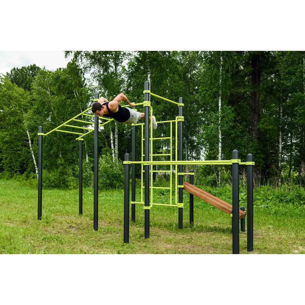 W237 Воркаут (рукоход, швед. стенка, 2 переклад., переклад. верт., накл. скамья, брусья) ZAVODSPORTA