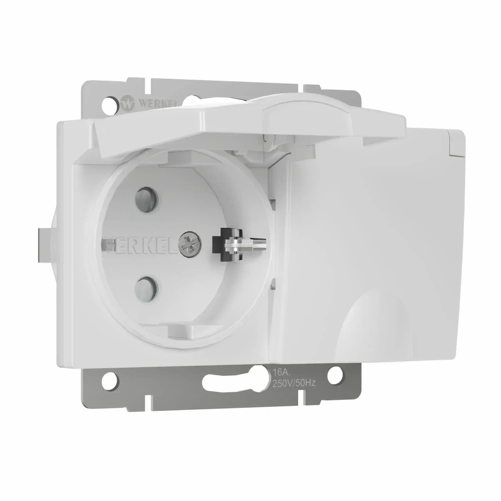 Розетка двойная влагозащищенная с заземлением с крышками и шторками (белый) W1172201