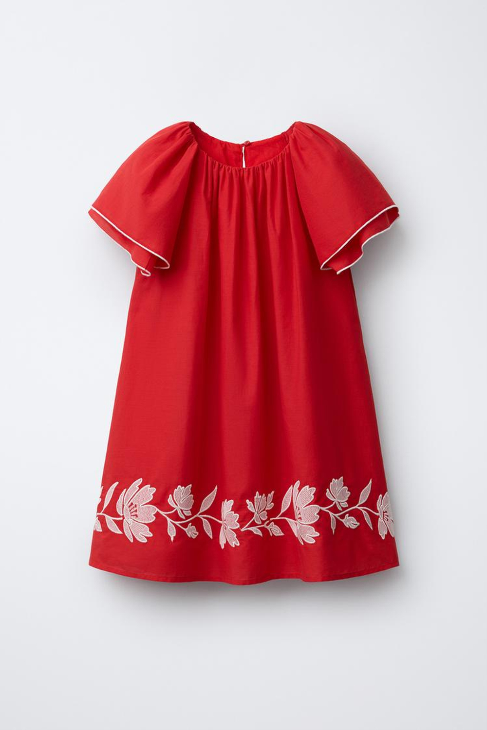 ZARA ПЛАТЬЕ С ВЫШИВКОЙ, КРАСНЫЙ/БЕЛЫЙ