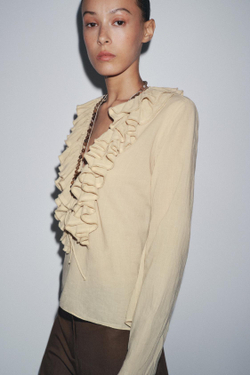 ZARA ТОП С ОБОРАМИ ZW COLLECTION, ПЕСОЧНЫЙ