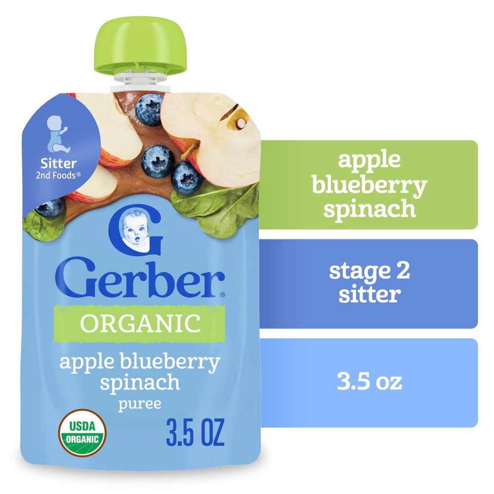 Gerber, органическое пюре, 2nd Foods®, яблоко, голубика и шпинат, 99 г (3,5 унции)