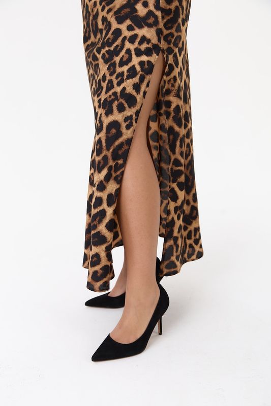 Платье-комбинация на тонких бретелях цепи, леопардовый принт