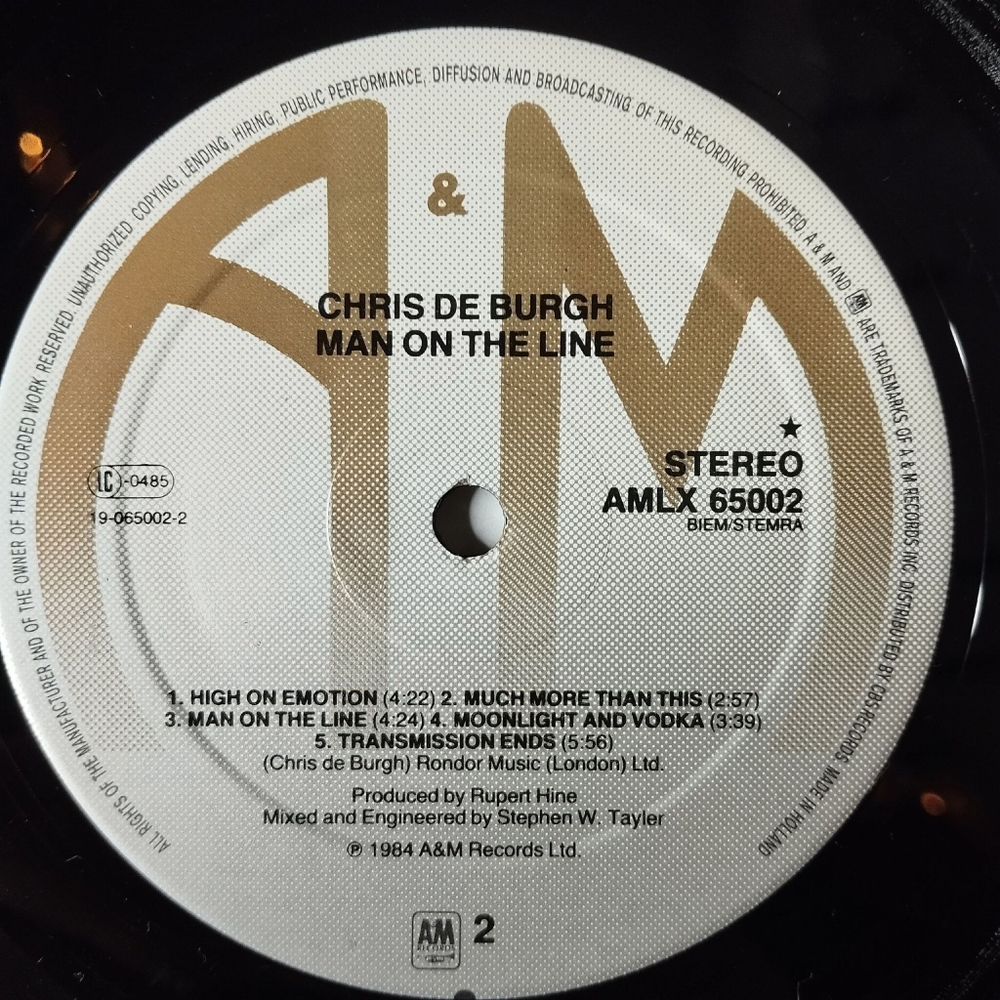 Винтажная виниловая пластинка LP Chris de Burgh Man On The Line (Holland 1984) Moonlight And Vodka