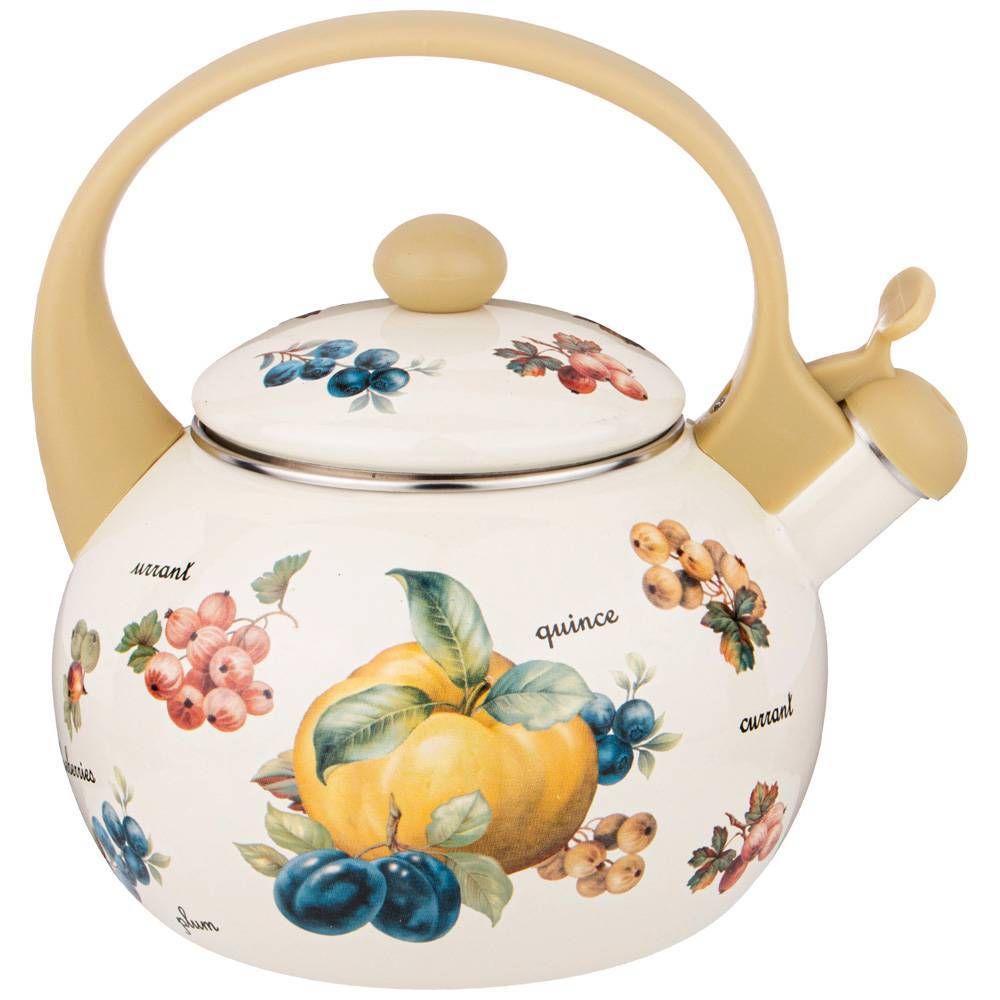 ЧАЙНИК AGNESS ЭМАЛИРОВАННЫЙ СО СВИСТКОМ, СЕРИЯ "ФРУКТЫ" 2,2Л, ИНДУКЦИОННОЕ ДНО