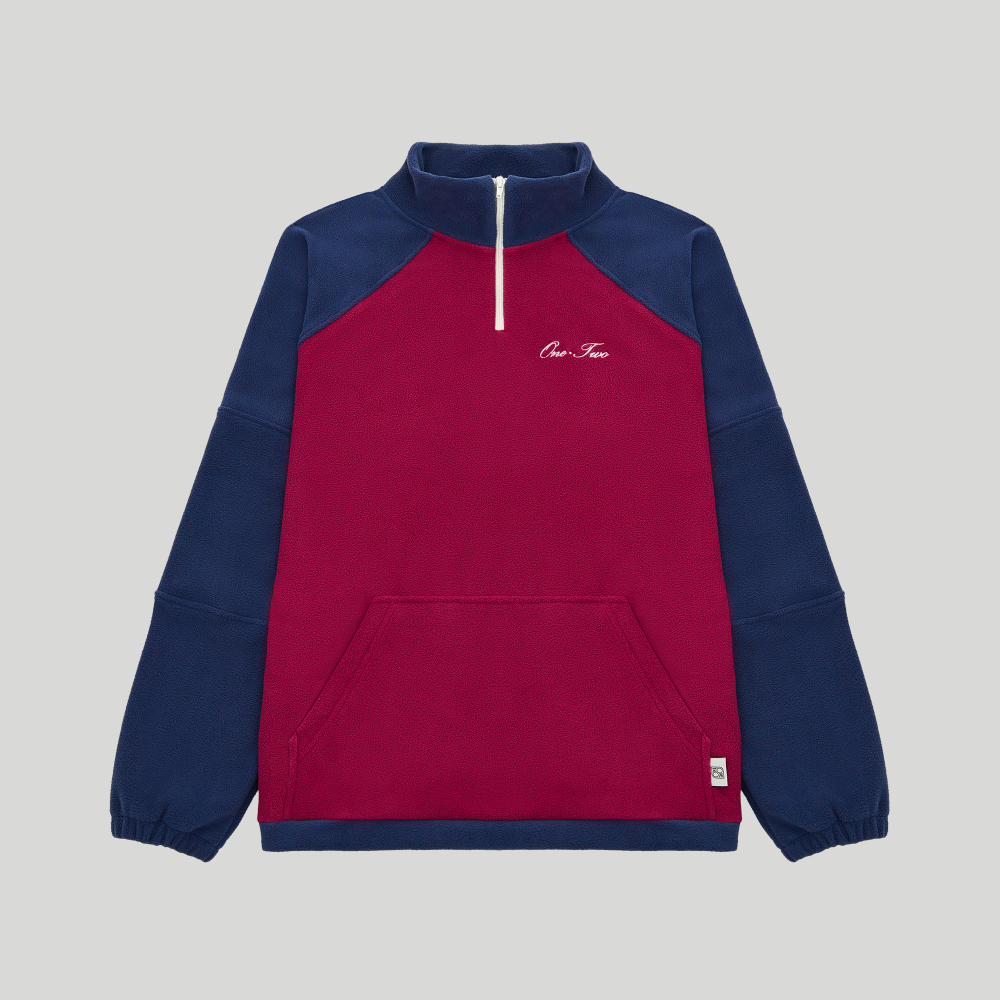 Drawstring Half-Zipped Sweatshirt Raspberry-Navy Smoke