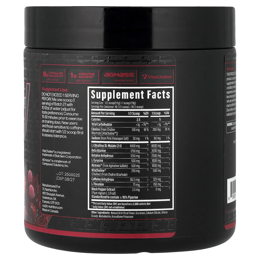 TC Nutrition, Batch 27, предтренировочная добавка, вишня, 380 г (13,4 унции)