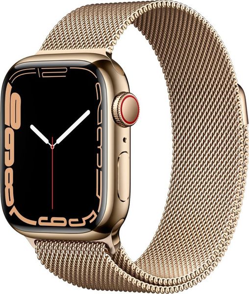 Умные часы Apple Watch Series 7 GPS + Cellular 41mm Stainless Steel with Gold Milanese Loop, миланская петля золотая (MKHH3, MKJ03)