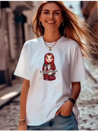 Футболка с матрешкой и надписью