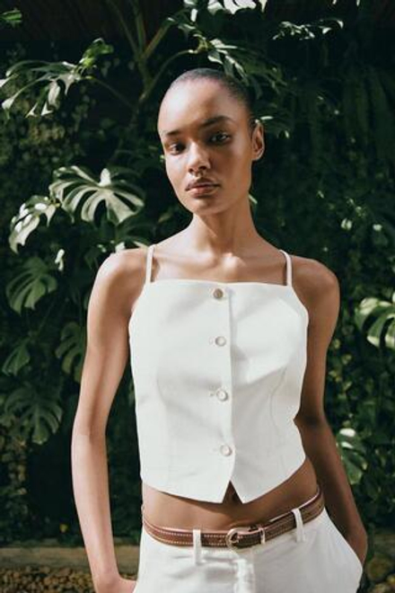 ZARA УКОРОЧЕННЫЙ ЖИЛЕТ НА БРЕТЕЛЬКАХ, БЕЛЫЙ