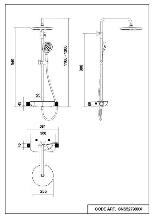 Душевая система Abelsberg Lineara SNS52790GM с термостатом и полкой для душа, космическая сталь