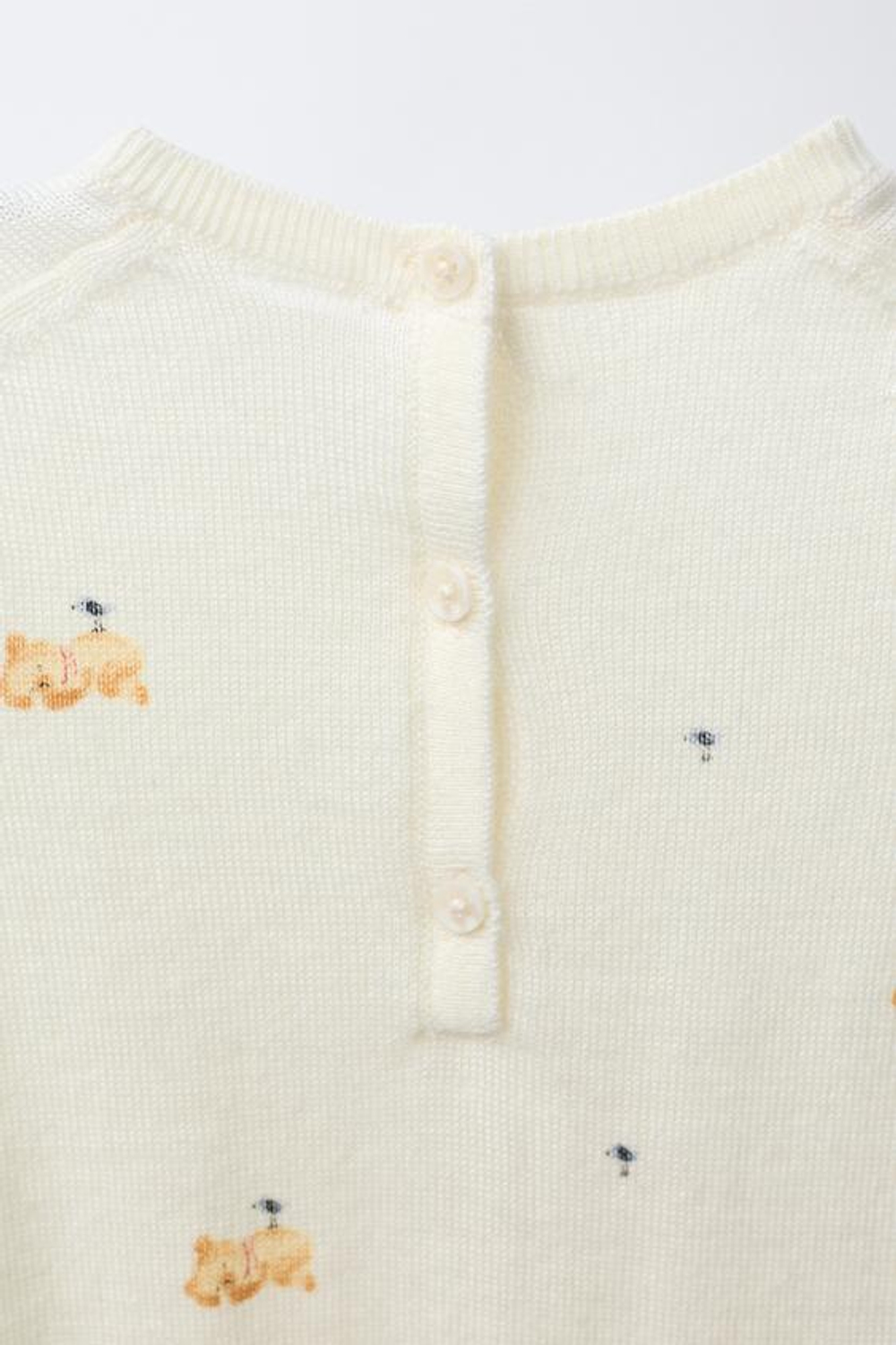 ZARA ДЛИННЫЙ КОМБИНЕЗОН С МИШКАМИ ИЗ 100% ШЕРСТИ МЕРИНОСА, СЛОНОВАЯ КОСТЬ