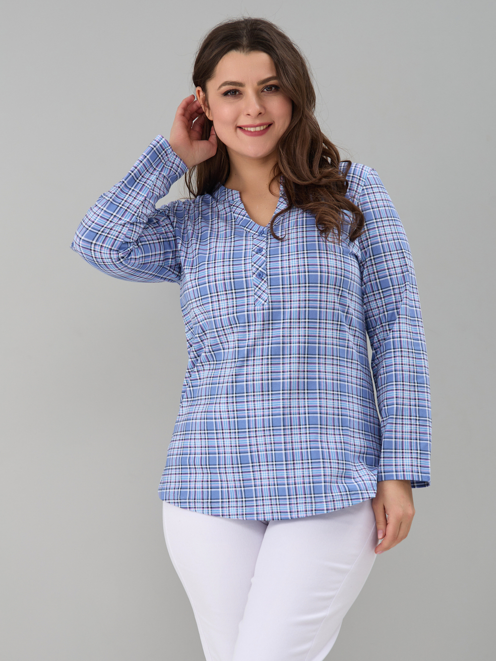 Блузка БЛ-22/клеткаголубой-розовый