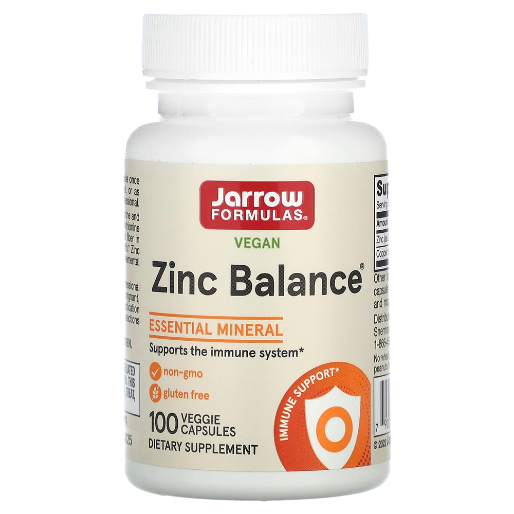 Jarrow Formulas, Zinc Balance, цинк, веганская добавка, 100 растительных капсул