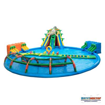 Надувной аквапарк с бассейном и горками «Кроко Остров», 25×20×8 м
