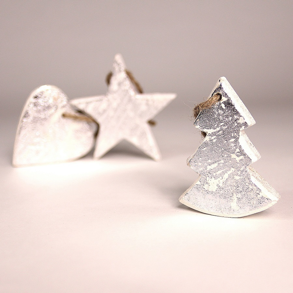 Украшения подвесные silver stars/trees/hearts, деревянные, в подарочной коробке, 24 шт.
