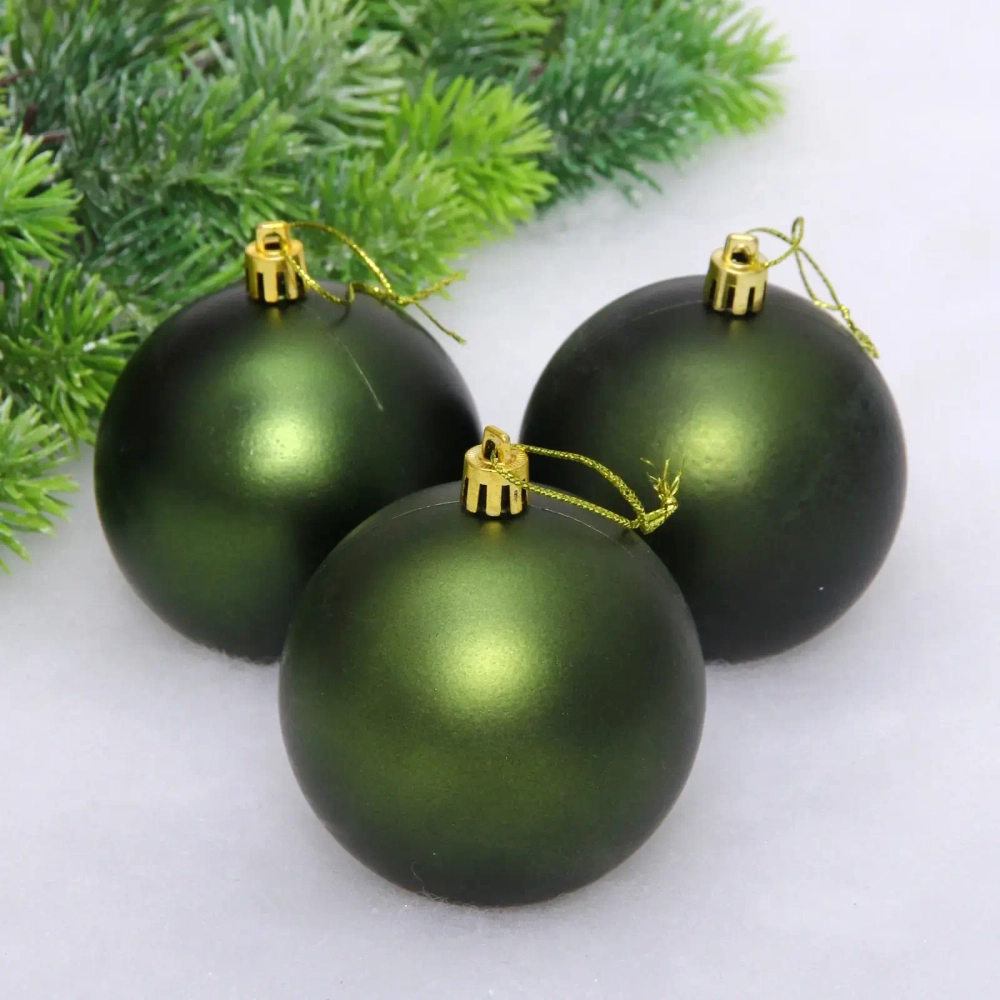 Новогодние шары 8 см (набор 3 шт) «Матовый», изумруд