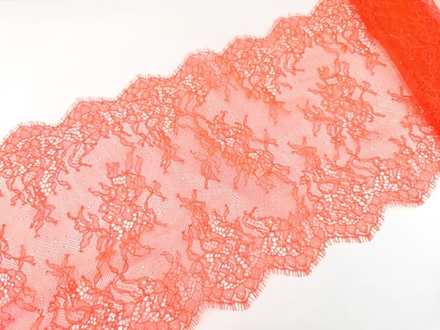 Кружево шантильи, с ресничками, ярко-оранжевое, 23см, купон, SK-3321