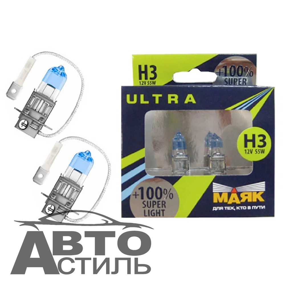 Автолампа H3 12V 55W Маяк  +100% Super Light 82320SL+100  (к-т)