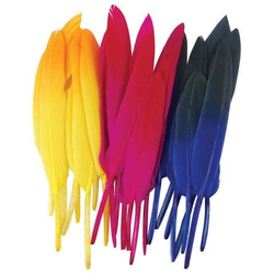 Перья декоративные "ПРЯМЫЕ", 10-15 см, 24 шт., (6 цветов, ДВУХЦВЕТНЫЕ)