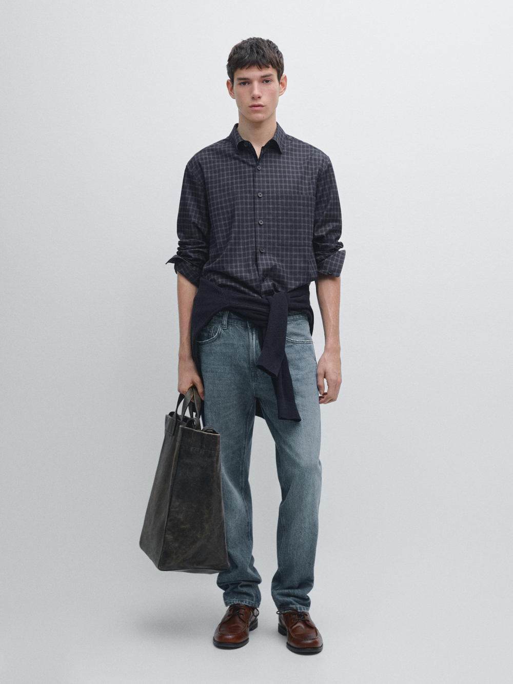 Massimo Dutti Рубашка в клетку, темно-синий