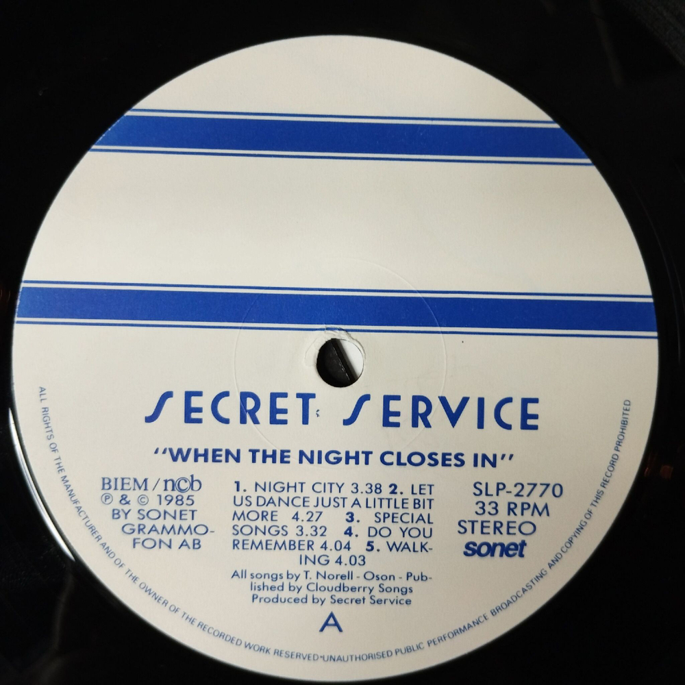 Винтажная виниловая пластинка LP Secret Service When The Night Closes In (Sweden 1985)